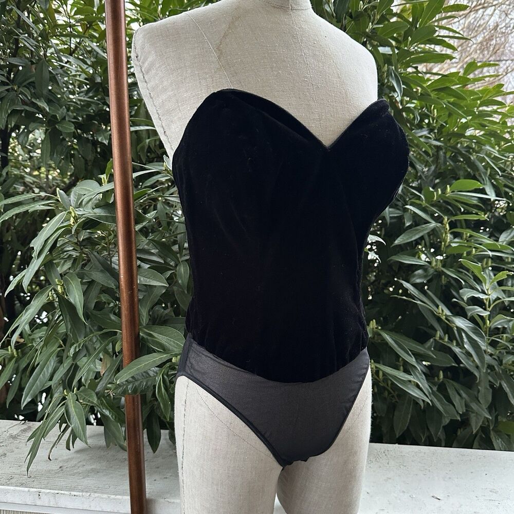 Vintage Lingerie Velvet Natori Whimsygoth Black 90s Corset Bustier Bodysuit Sz S